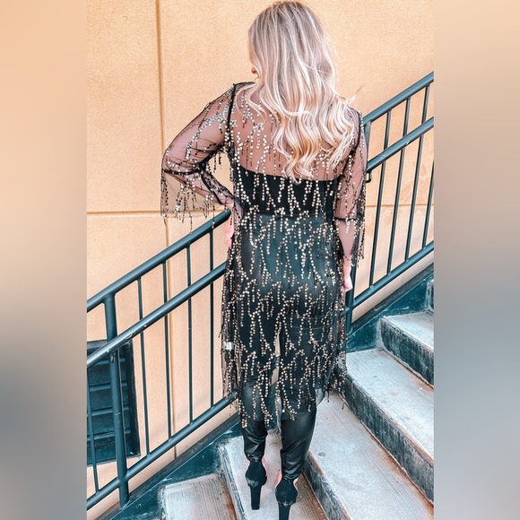 Sequin Open Front Sheer Cardigan - Picture 2 of 8